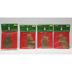 Vintage Lot 4 Christmas Trim Ornaments Brass Santa Mrs Claus Snowman  New NIP